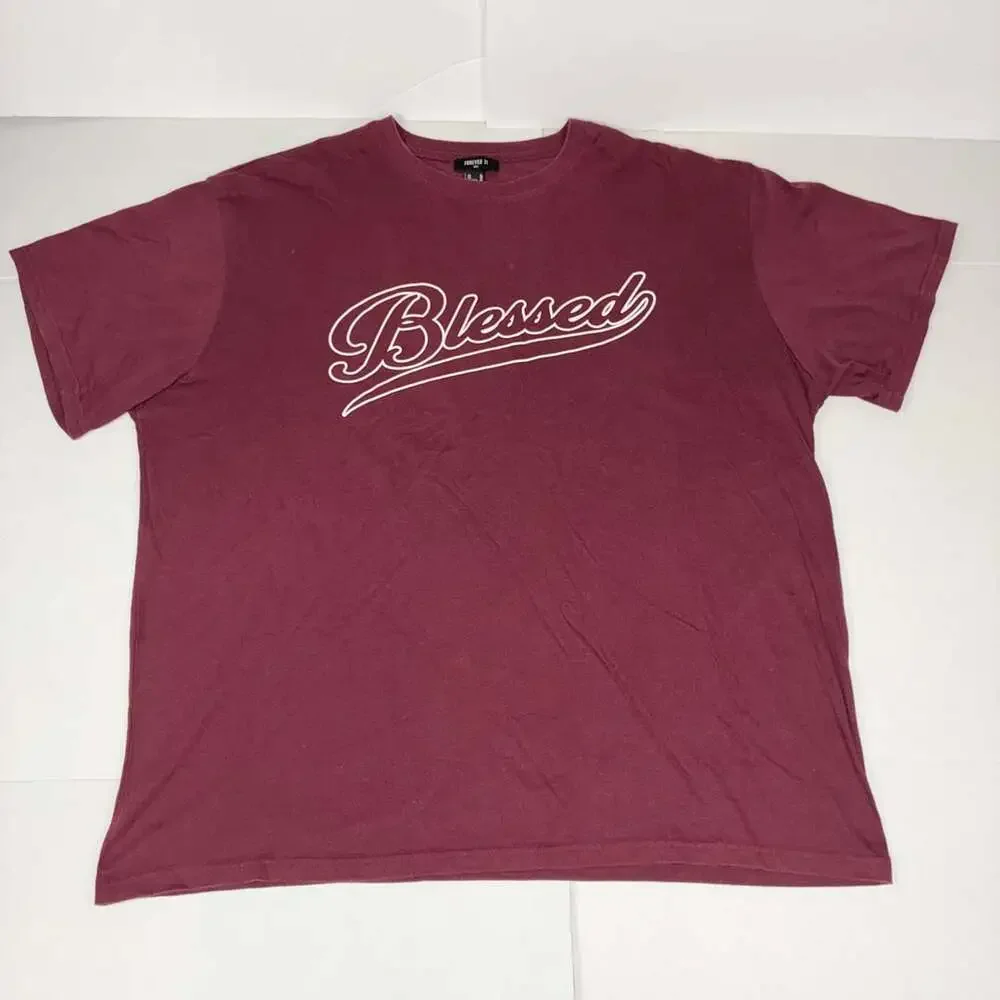 Forever 21 Blessed Graphic T-Shirt Size XL Burgundy